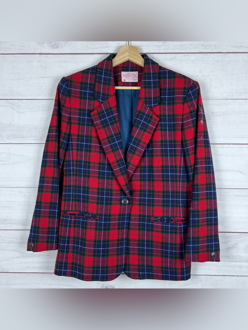 Vintage Pendleton Blazer Womens Petite 10 Red Tartan Plaid Wool Made in USA
